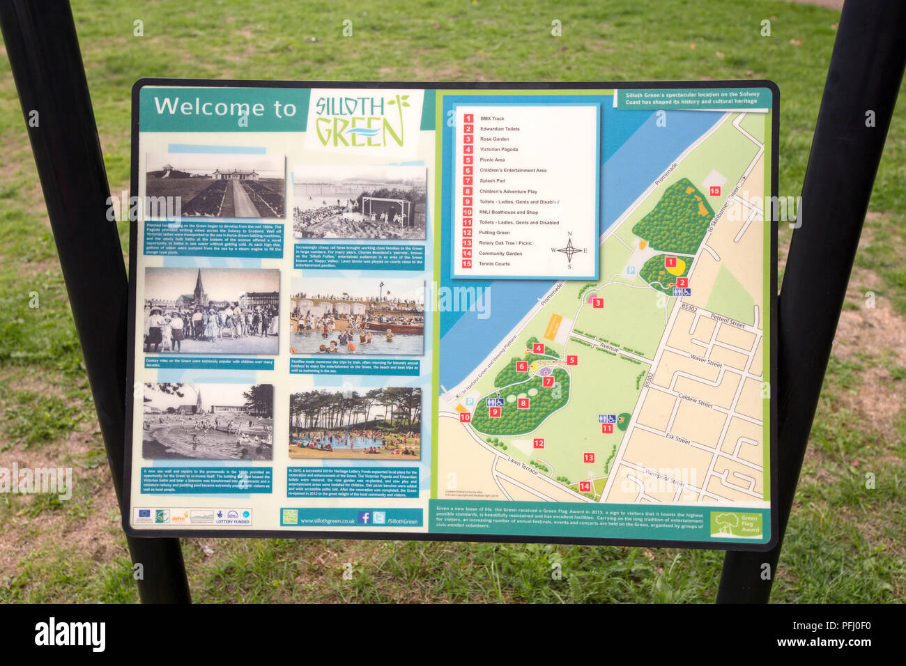 An interpretation board in Silloth on the Solway Estuary, NW Cumbria, UK. Stock Photo