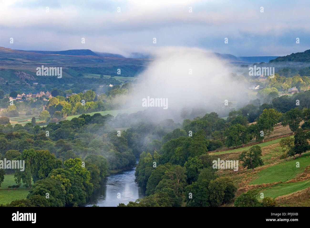 The View From Whistle Crag as Mist Sweeps Down from the North Pennine Hills of Upper Teesdale, Middleton-in-Teesdale, County Durham, UK. Stock Photo