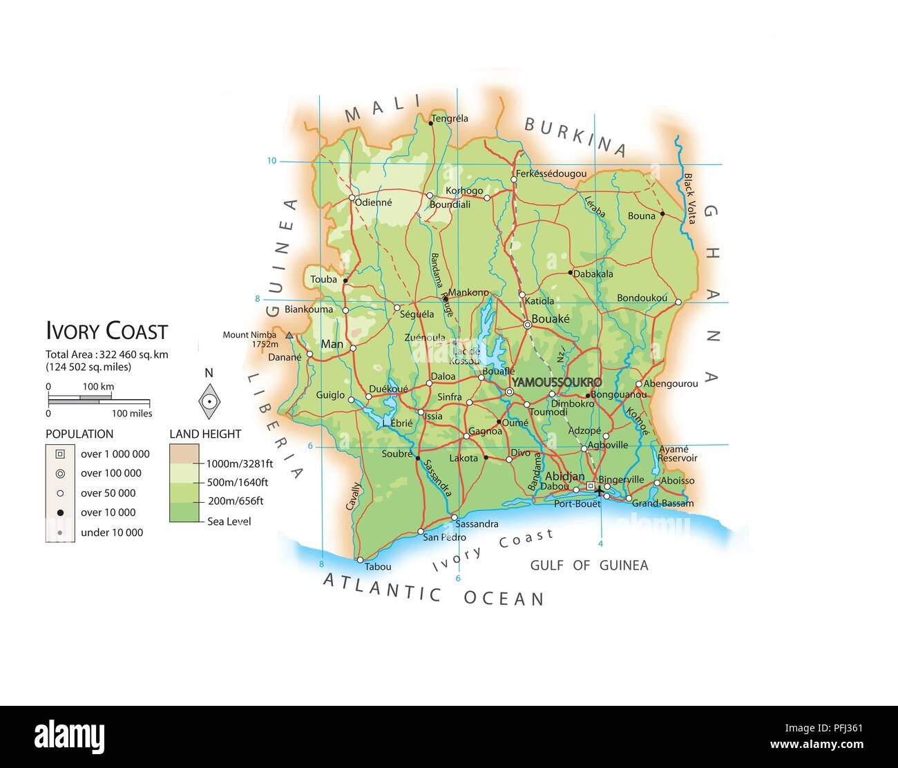 Map Of Ivory Coast Stock Photo Alamy Map Of Ivory Coast PFJ361