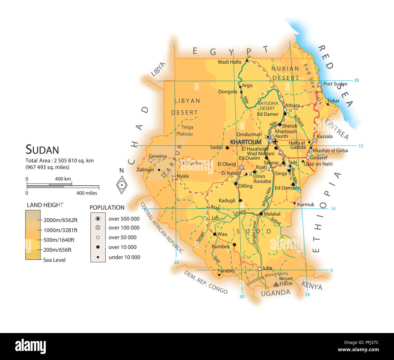 Map of Sudan Stock Photo