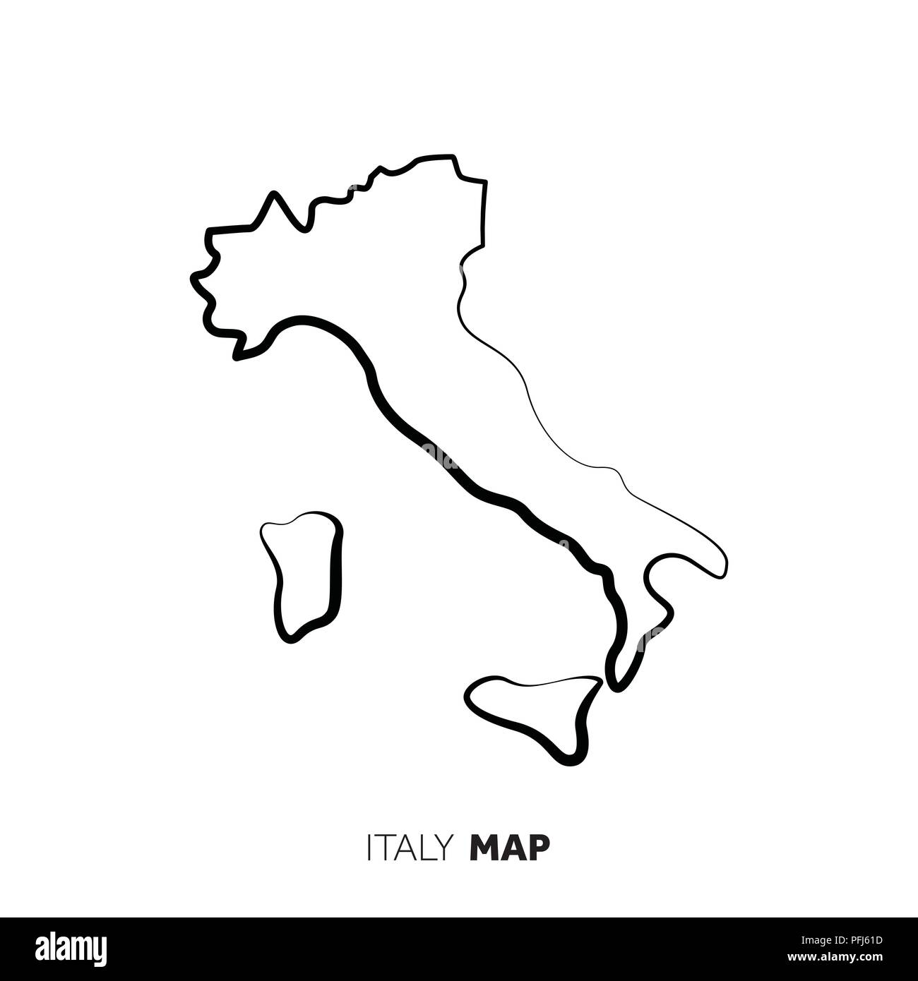 Italy vector country map outline. Black line on white background Stock Vector