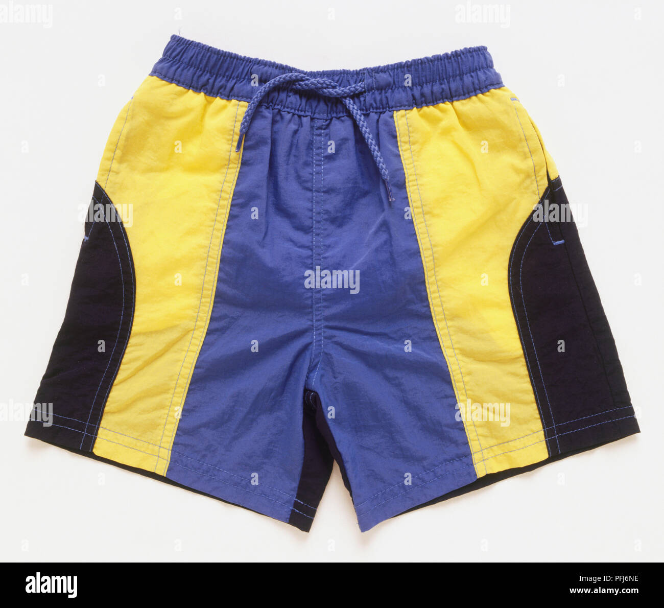 blue and yellow swim trunks