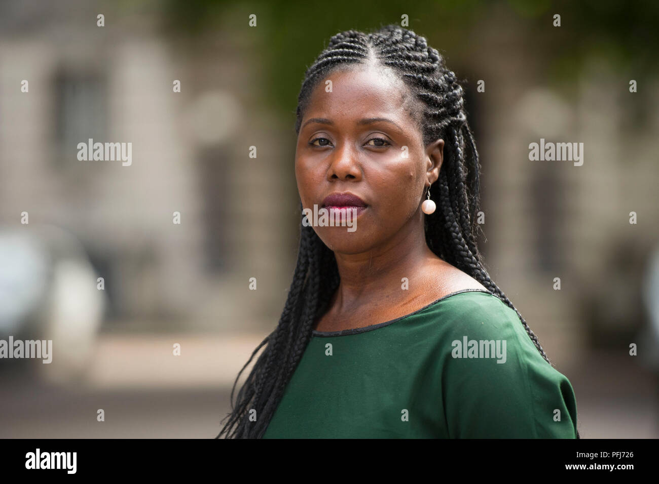 Cllr Evelyn Akoto from Southwark Council, cabinet member for community safety and public health, talks to press after the sentencing of brothers Mohammed Iqbal Bharodawala and Abdul Kadar Bharodawala over the illegal sale of skin whitening products, at Inner London Crown Court in London. Stock Photo