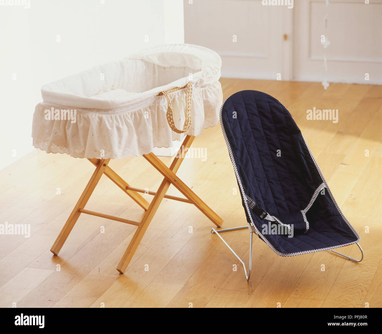 blue moses basket and stand