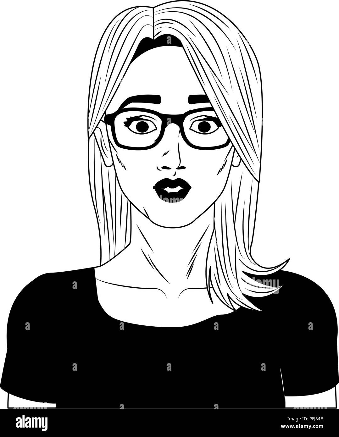 Woman profile pop art cartoon in black and white Stock Vector Image