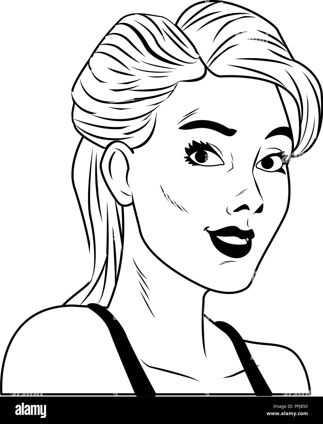 Woman profile pop art cartoon in black and white Stock Vector Image