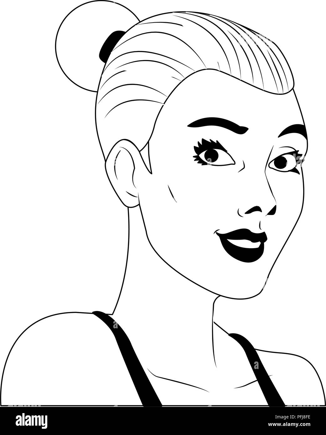 Woman profile pop art cartoon in black and white Stock Vector Image