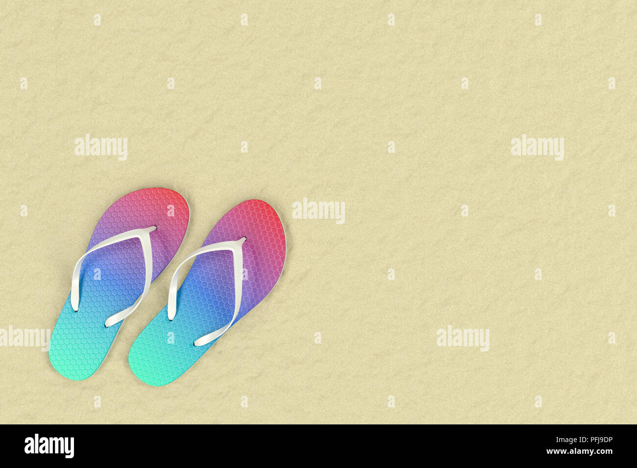 Colorful flip flops on sand, top view Stock Photo - Alamy