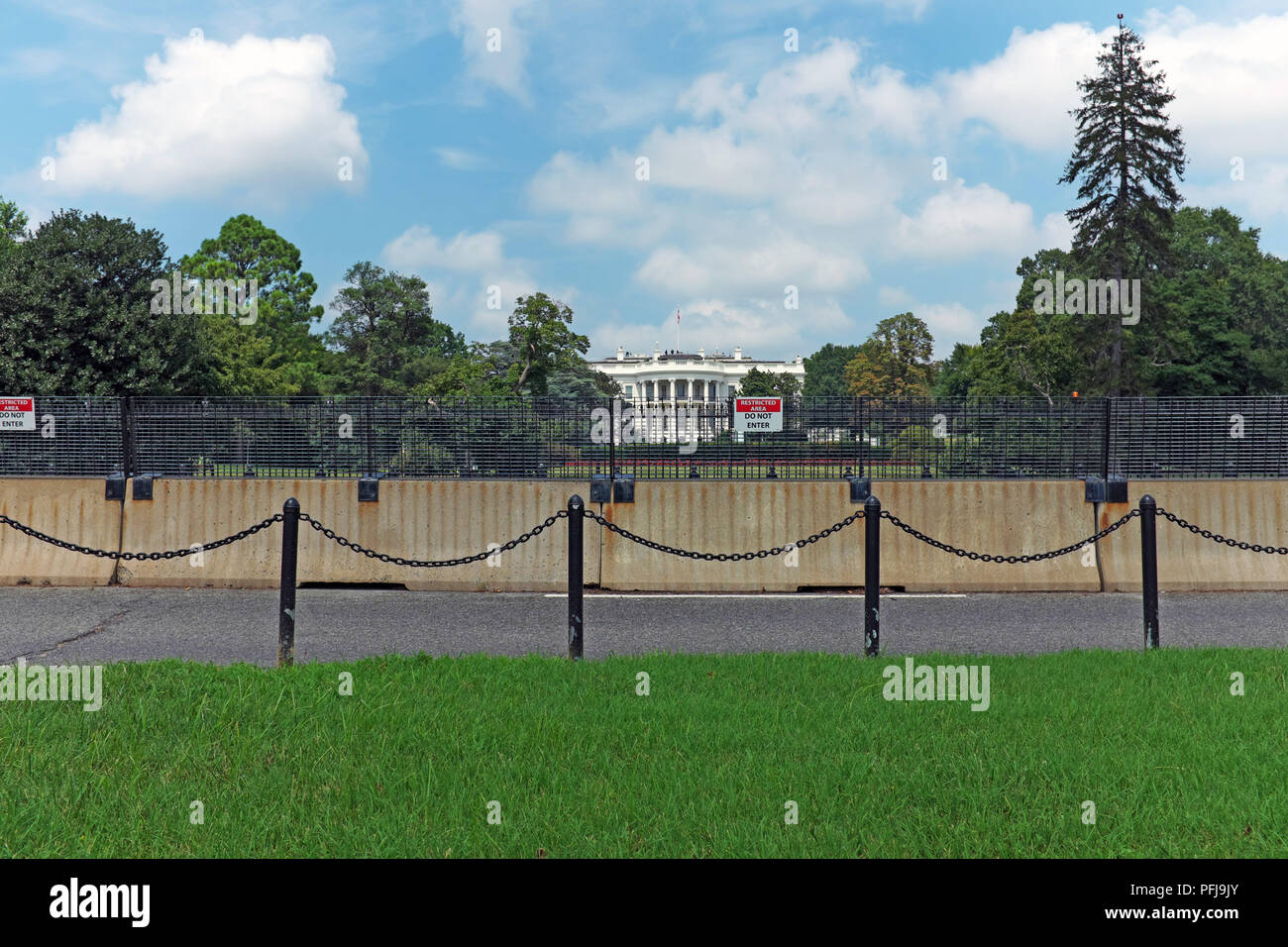 Fenced off perimeter surrounding the White House and grounds in Washington DC, USA. Stock Photo