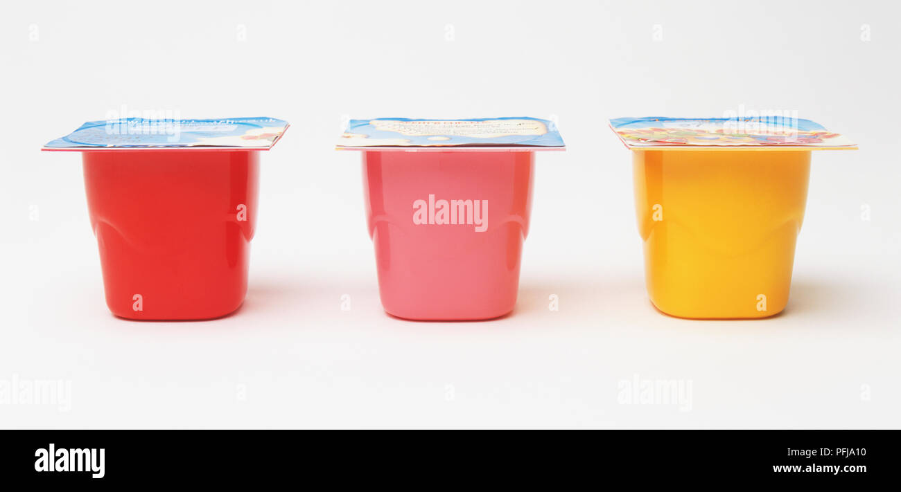Download Three Cups Of Yoghurt Red Pink And Yellow Stock Photo Alamy Yellowimages Mockups
