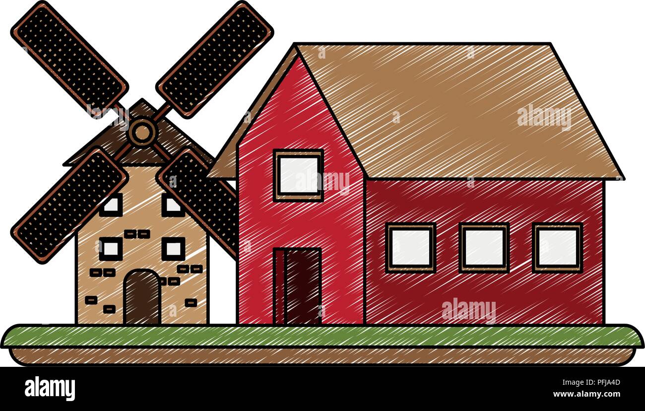 Farm and windmill scribble Stock Vector Image & Art - Alamy
