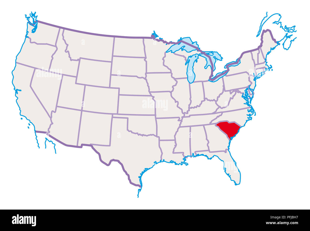South Carolina On Us Map Map Of Usa, South Carolina Highlighted In Red Stock Photo - Alamy