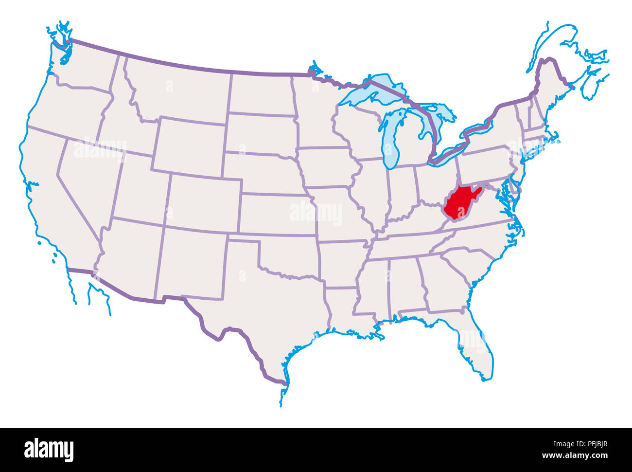 Map Of Usa West Virginia Highlighted In Red Stock Photo Alamy