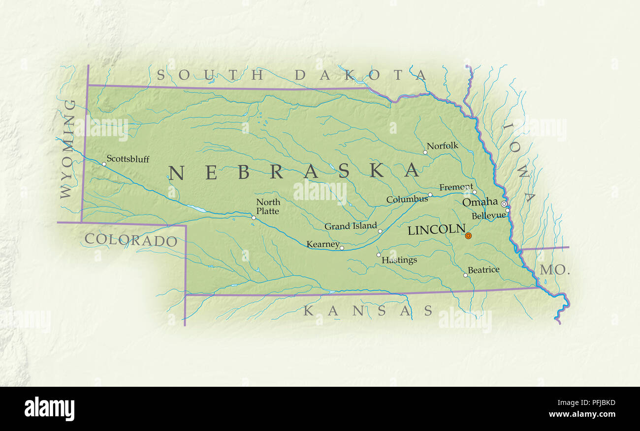 Map of nebraska hi res stock photography - Map Of Nebraska Close Up PFJBKD