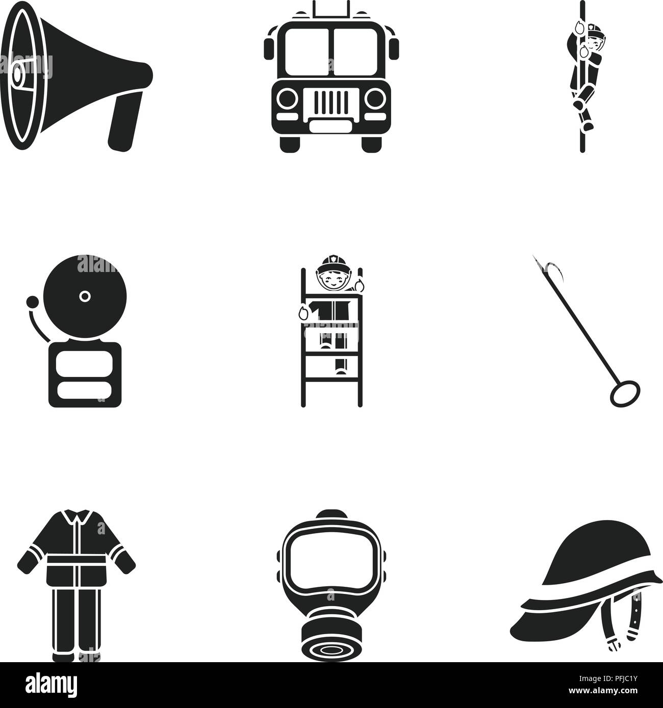 Fire department set icons in black style. Big collection of fire ...