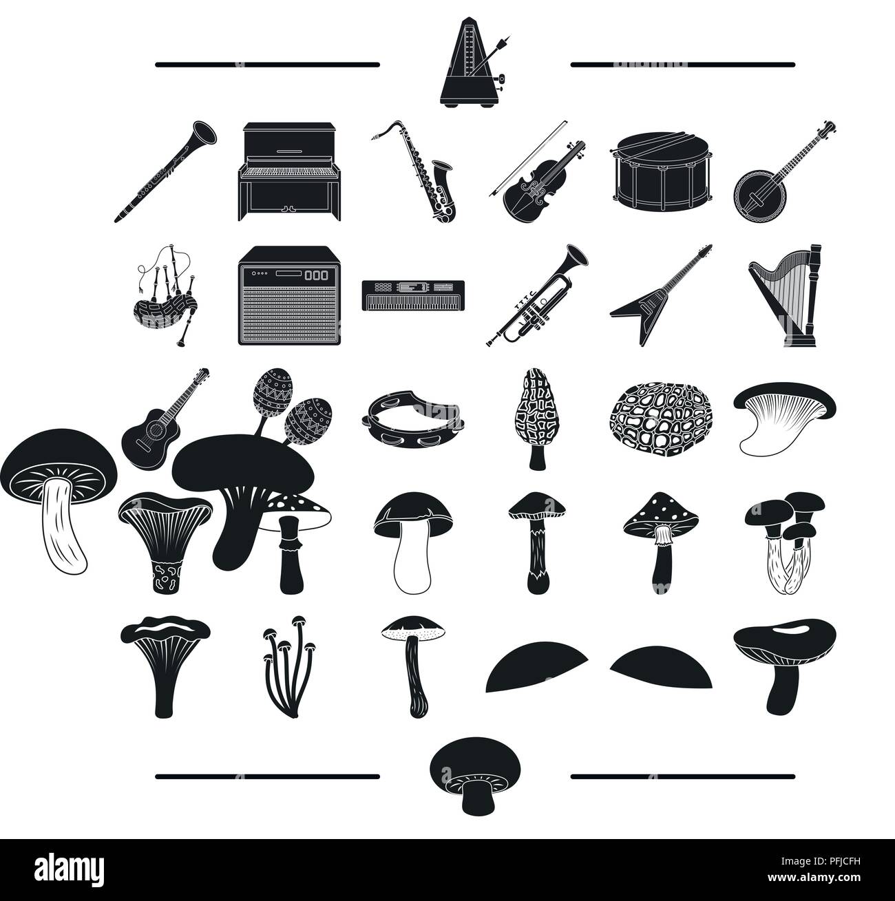 music, entertainment, recreation and other icon in black style.food ...