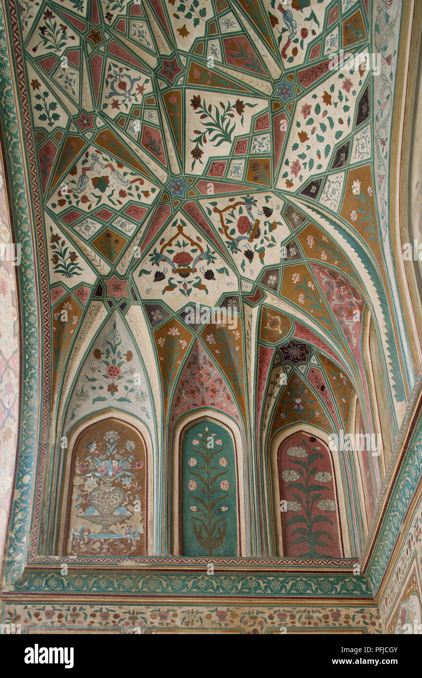 India Rajasthan Amber Fort Ganesh Pol Arched Ceiling Painted