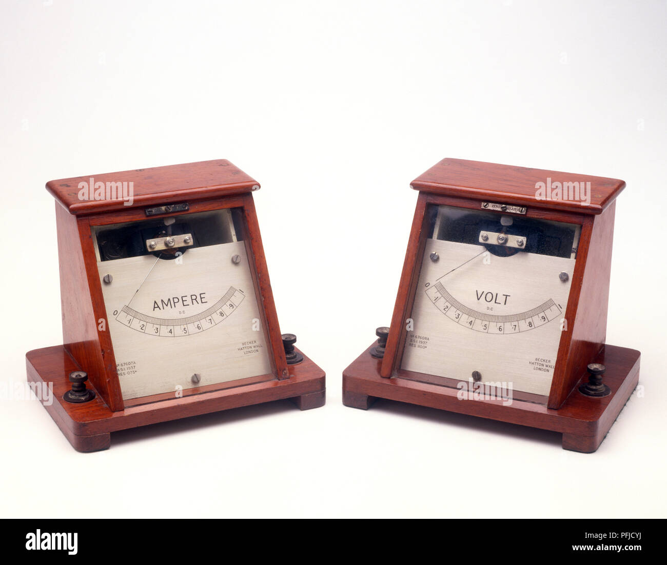 Ammeter and voltmeter, front view Stock Photo