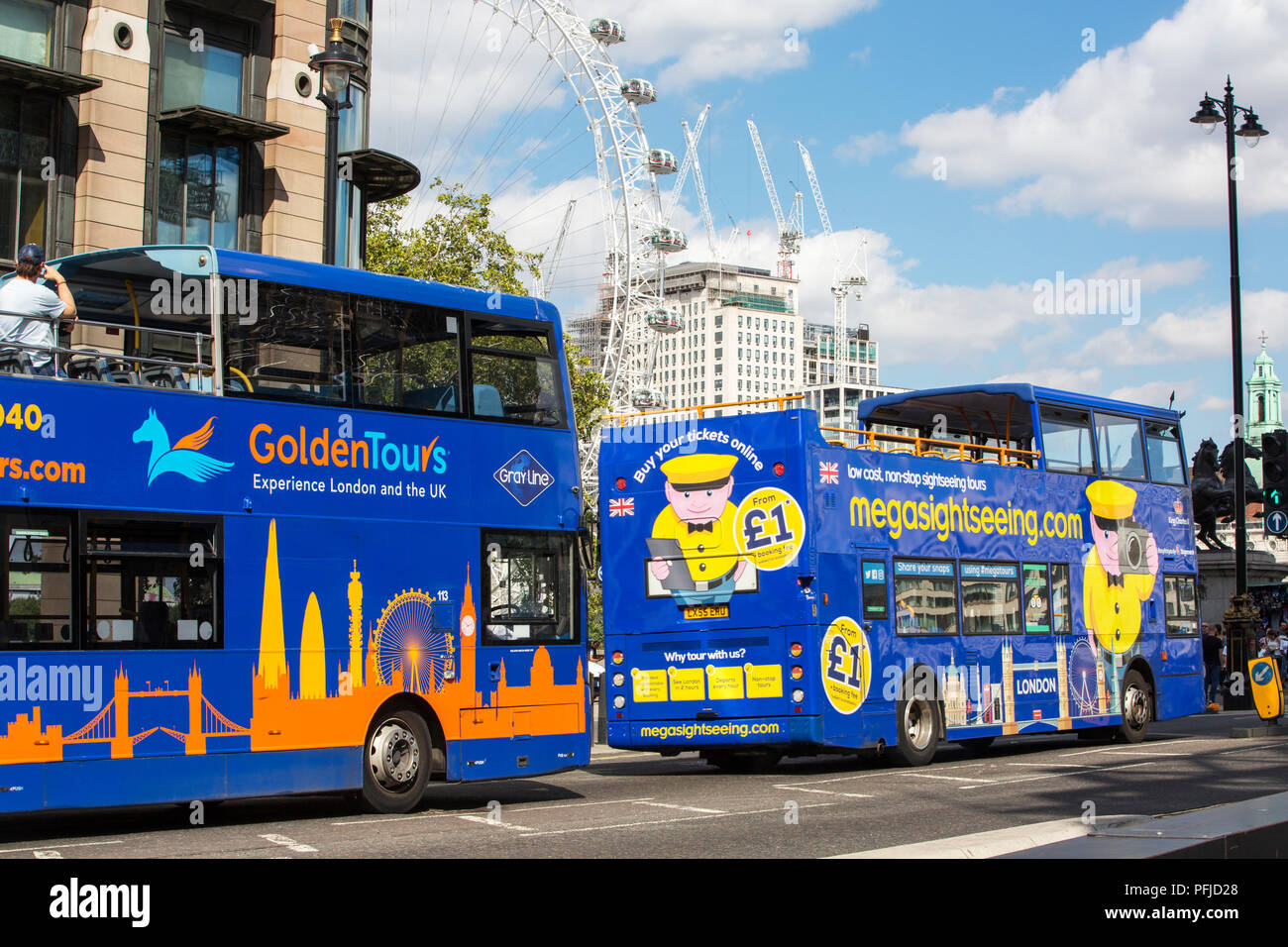 Tour buses approaching Westminster Bridge in London, UK Stock Photo Alamy