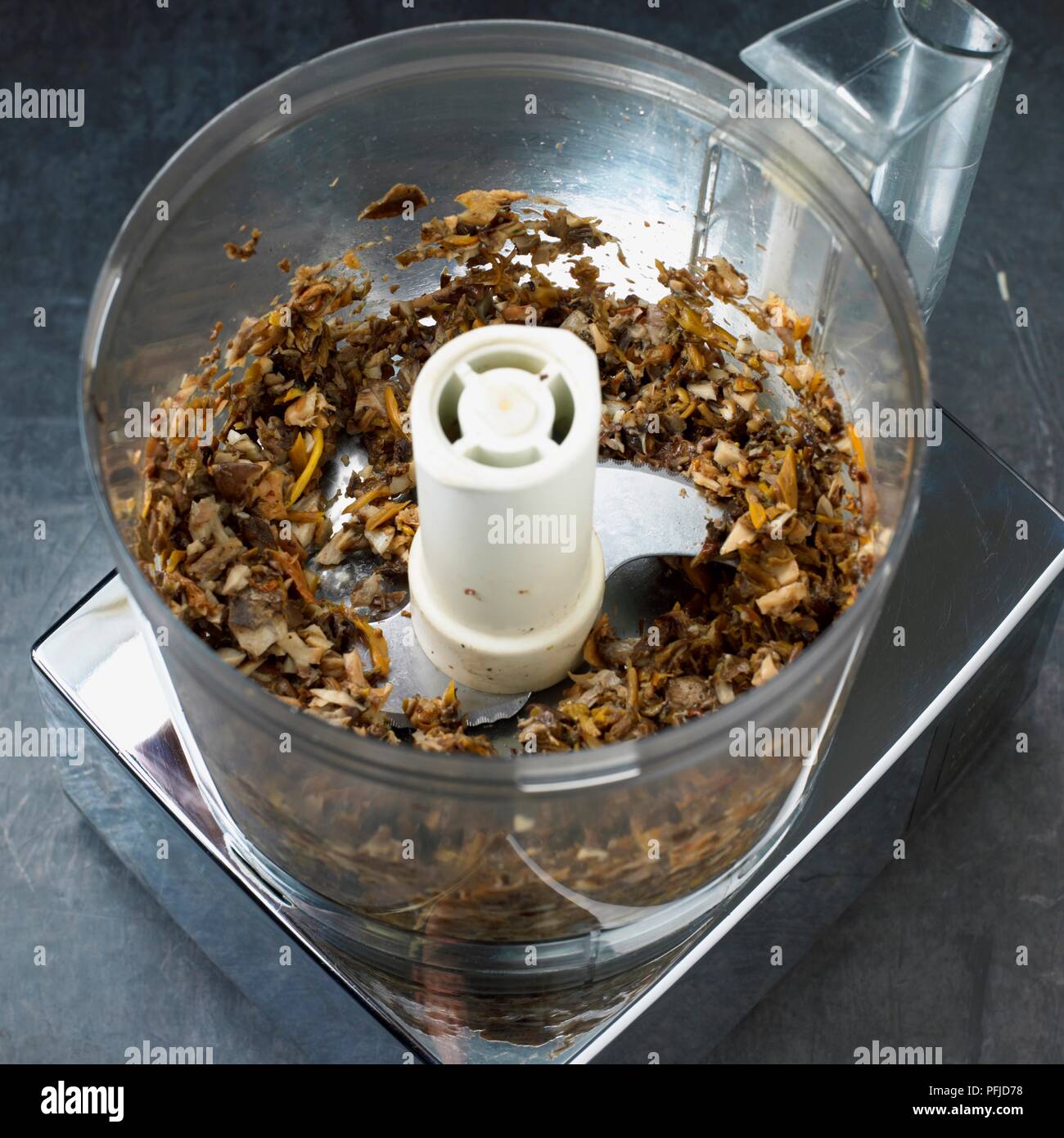 Sauteed Wild Mushrooms In Blender Close Up Stock Photo Alamy