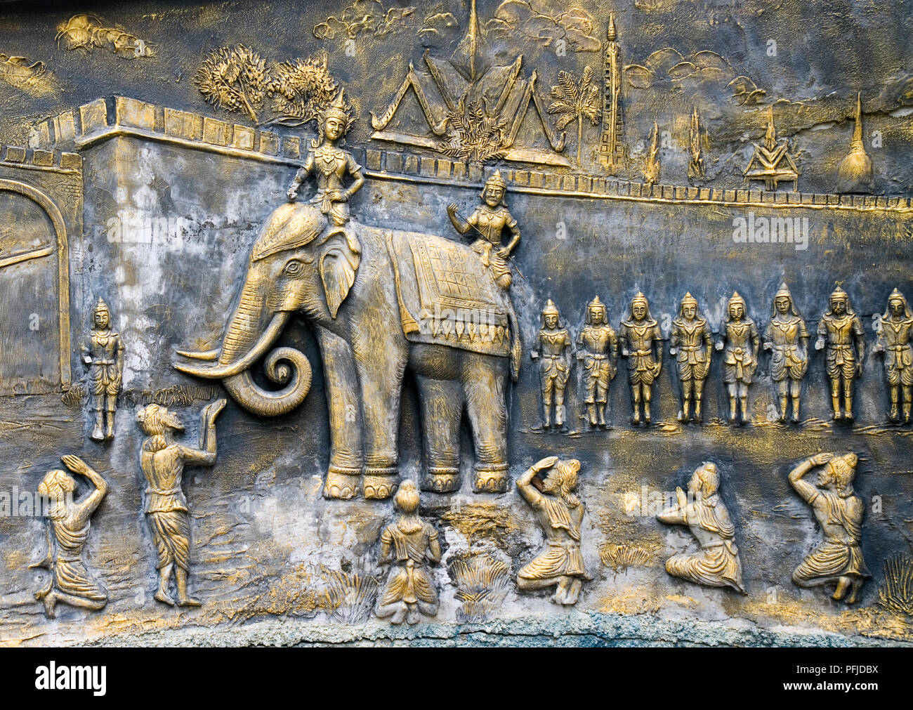 Malaysia, Wat Nikrodharam, bronze bas relief in Buddhist shrine at Alor ...