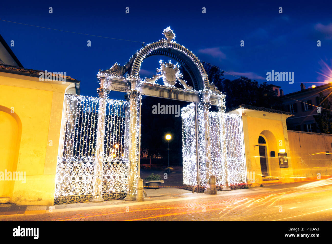 1840s Gate of the former Ironworks complex in Follonica at Christmas time Stock Photo