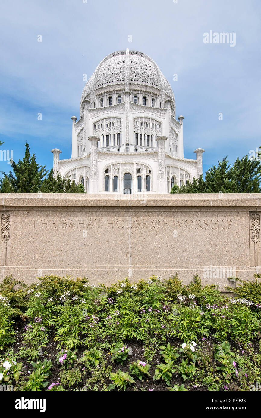 The Bahá'í House of Worship (Bahá'í Temple), a temple in Wilmette, a suburb of Chicago, Illinois