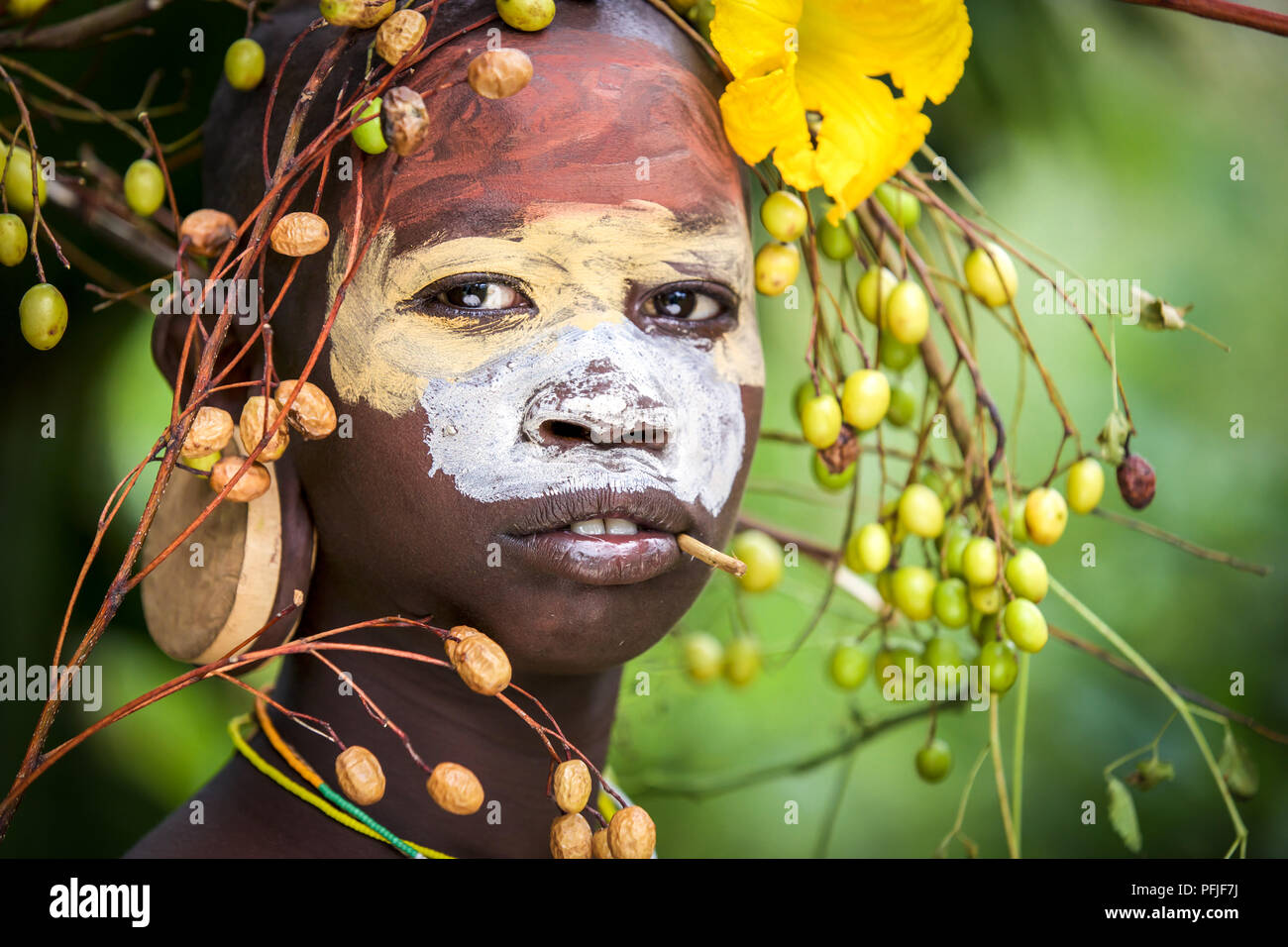 Young woman from the Suri tribe in Ethiopia Stock Photo