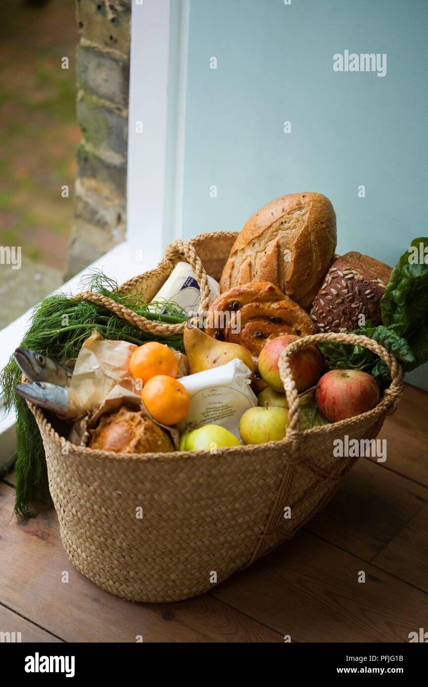Basket full of fresh foods Stock Photo