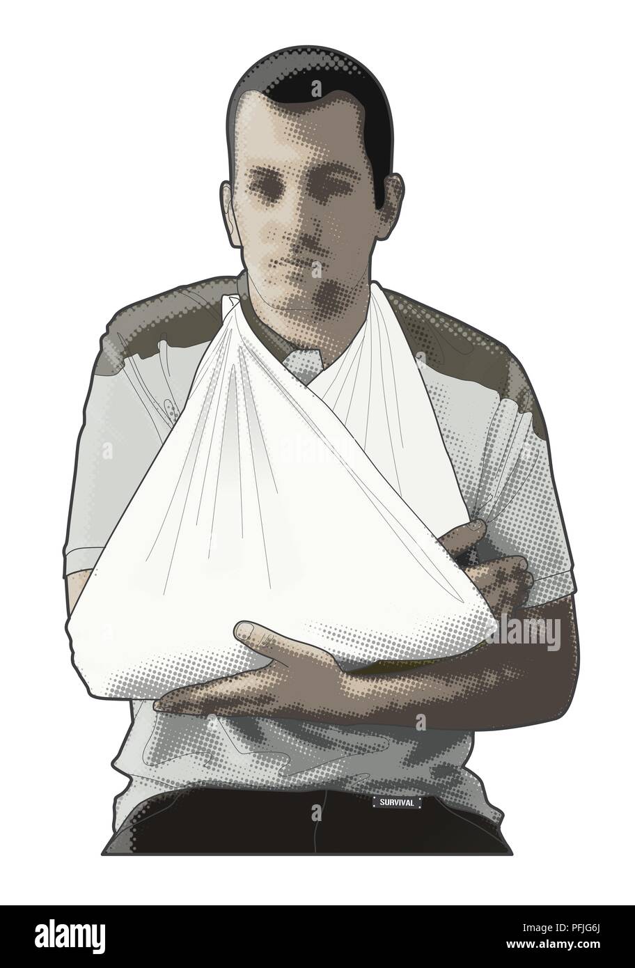 Digital composite illustration of of man supporting arm in sling Stock