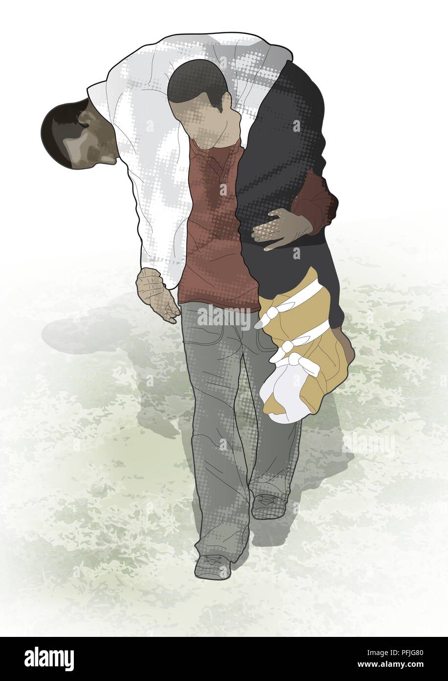 Digital Composite Of Man Using Firefighters Lift To Carry Casualty Over 