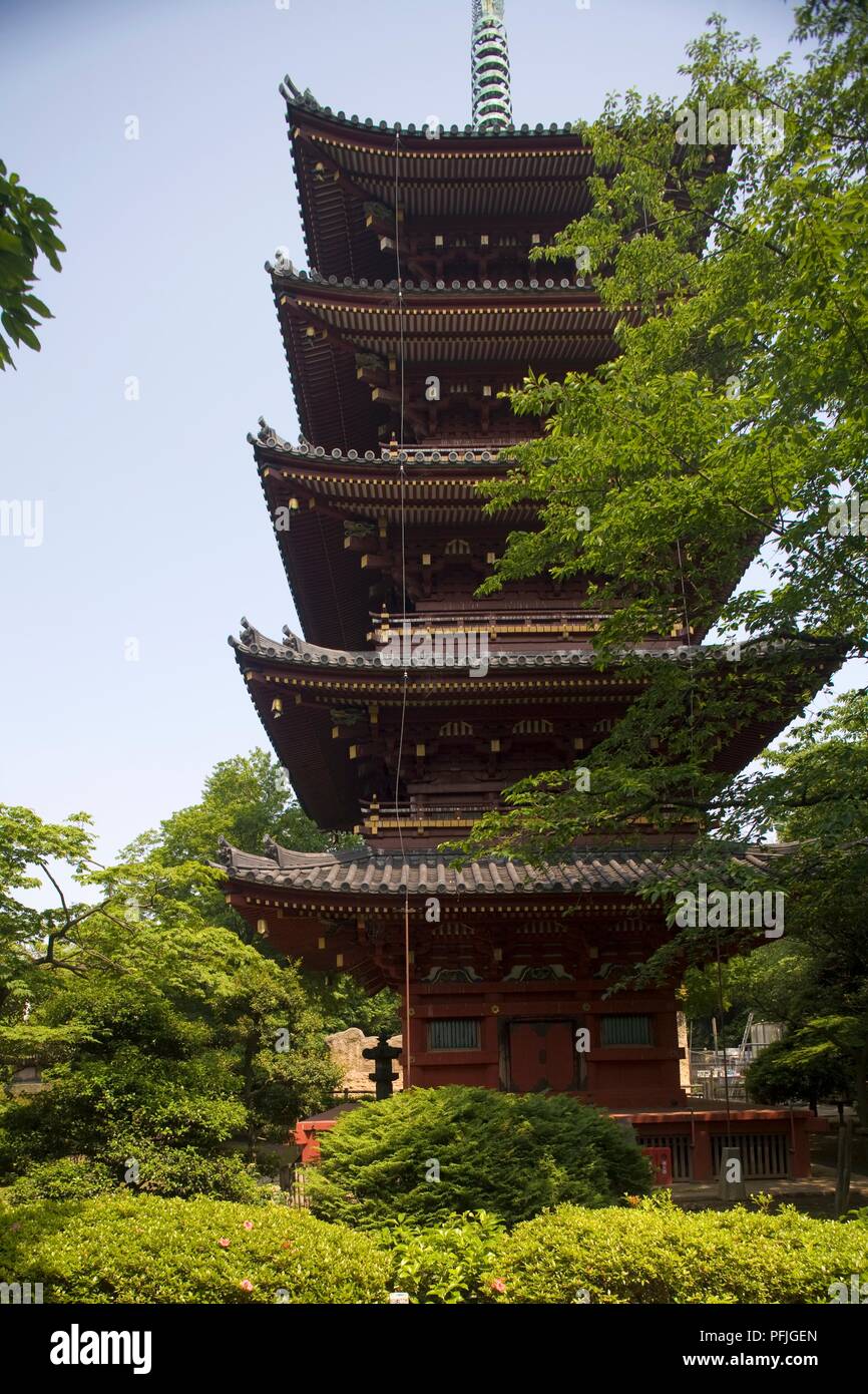 Japan, Tokyo, Taito-ku, Ueno Park, pagoda inside Ueno Zoo Stock Photo
