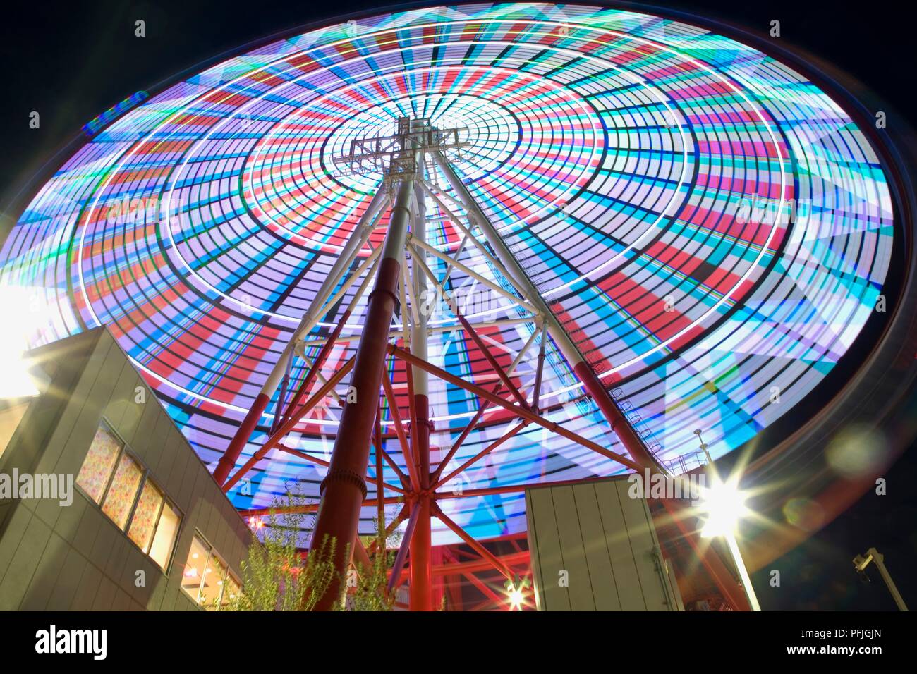 Japan, Tokyo, Odaiba, Big Wheel illuminated at night, low angle view Stock Photo