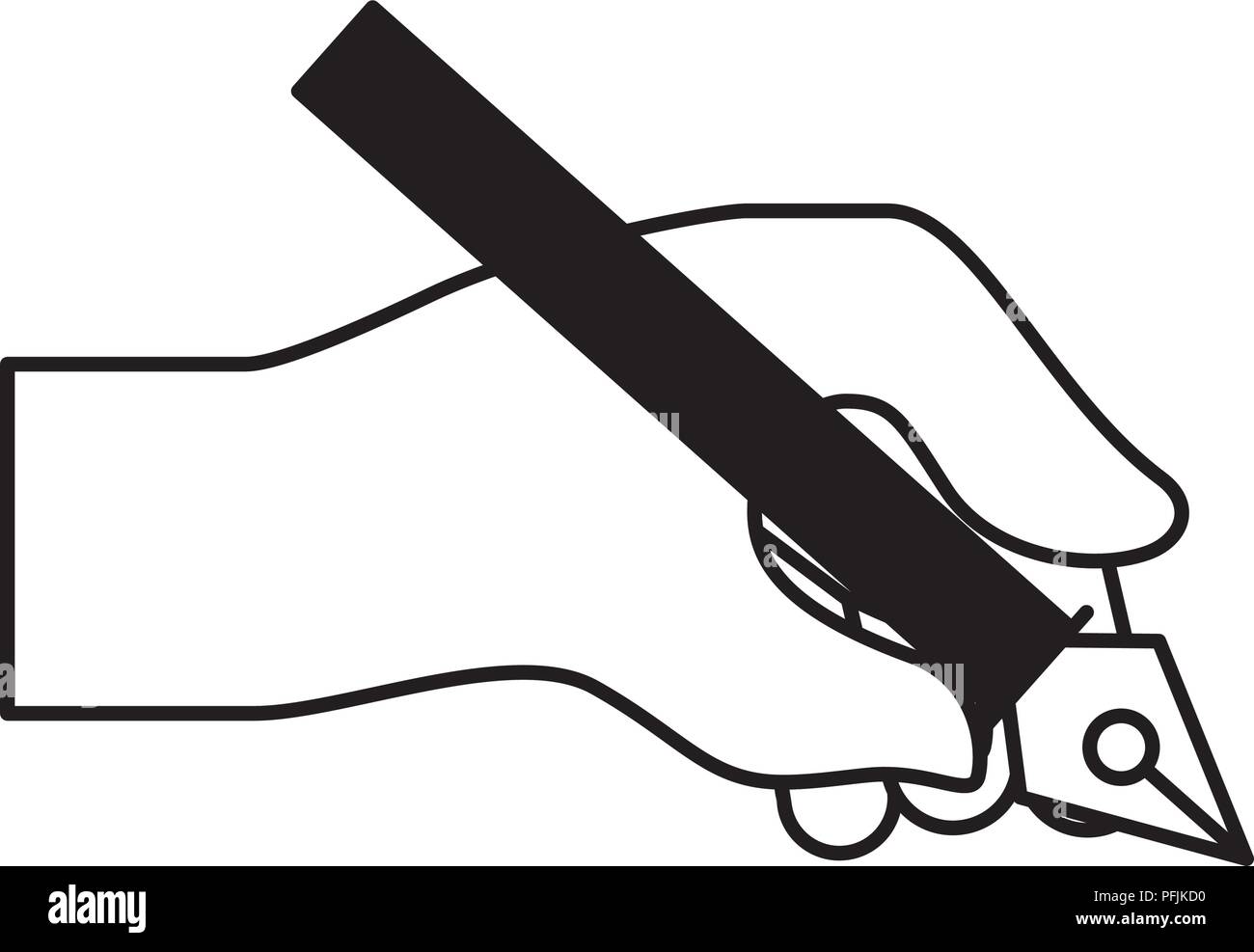 hand holding pen steel basic tip artistic creativity vector illustration Stock Vector