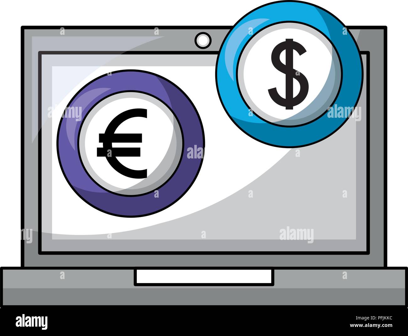 laptop computer with euro and dollar vector illustration design Stock Vector