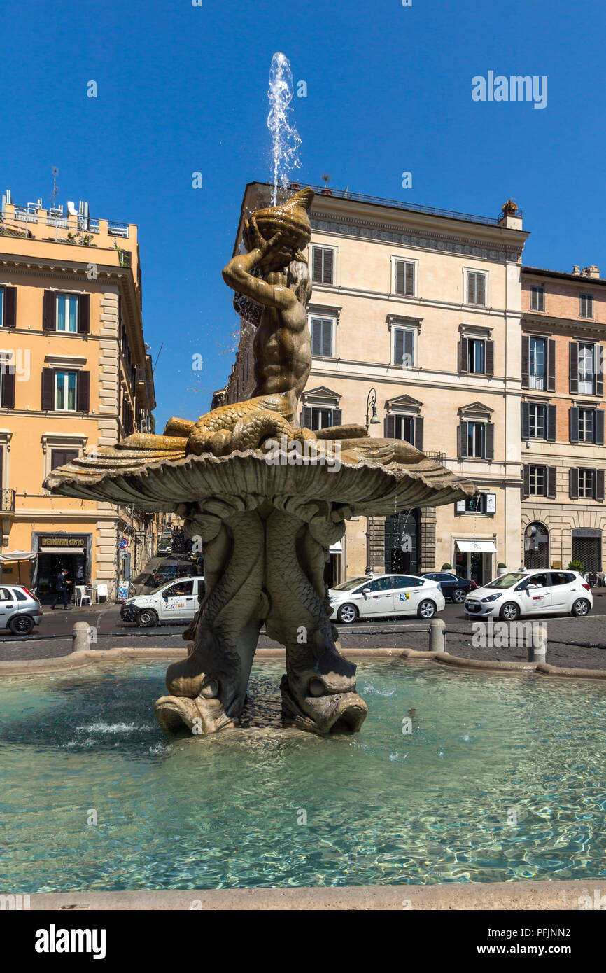 ROME, ITALY - JUNE 22, 2017: Amazing view of Triton Fountain at Piazza Barberini in Rome, Italy Stock Photo