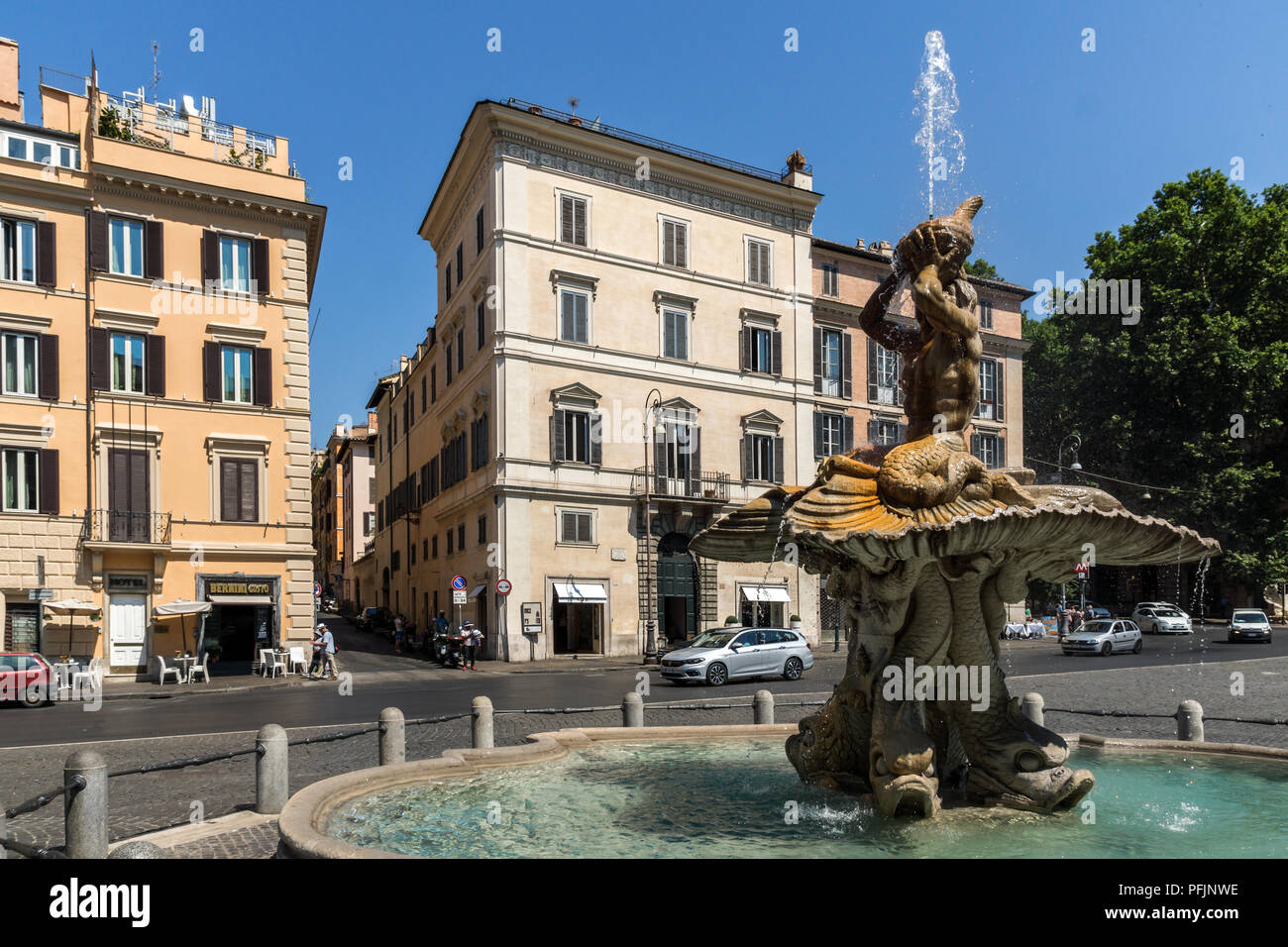 ROME, ITALY - JUNE 22, 2017: Amazing view of Triton Fountain at Piazza Barberini in Rome, Italy Stock Photo