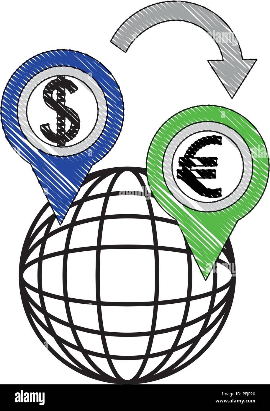 foreign exchange global icon location euro and dollar vector ...