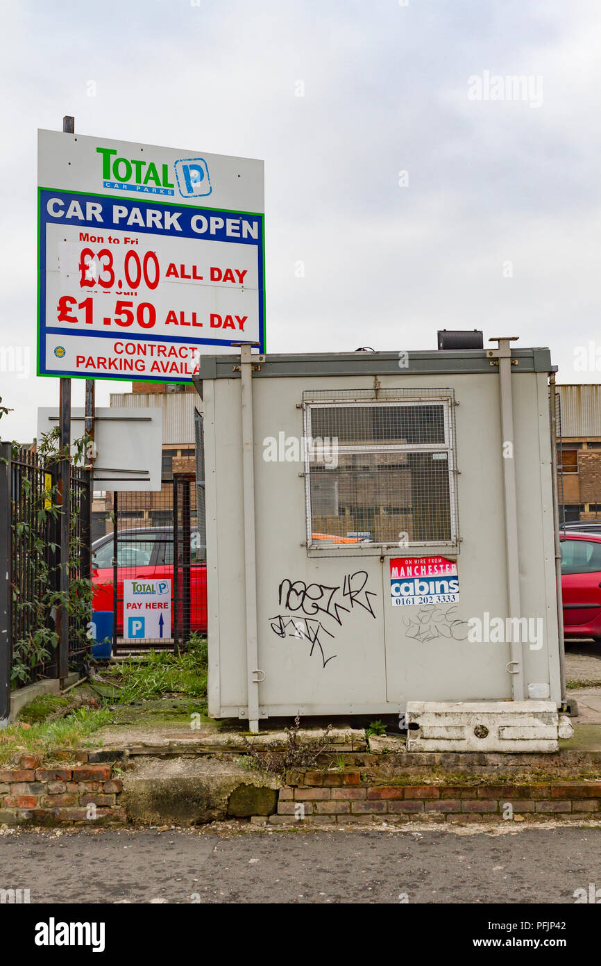 Car Park and Security Hut in Manchester Stock Photo