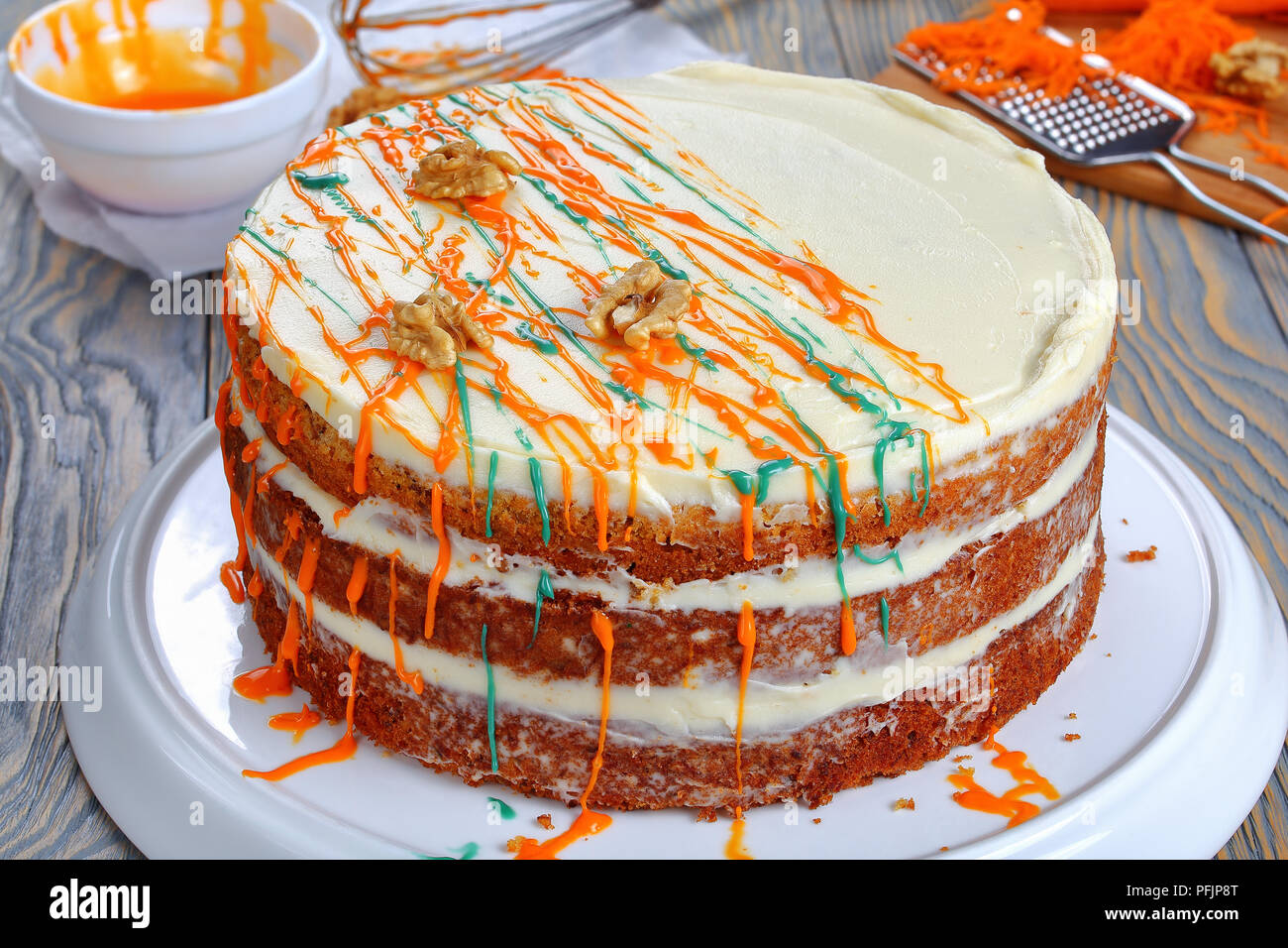 Delicious Carrot Cake With Cream Cheese Frosting Decorated With