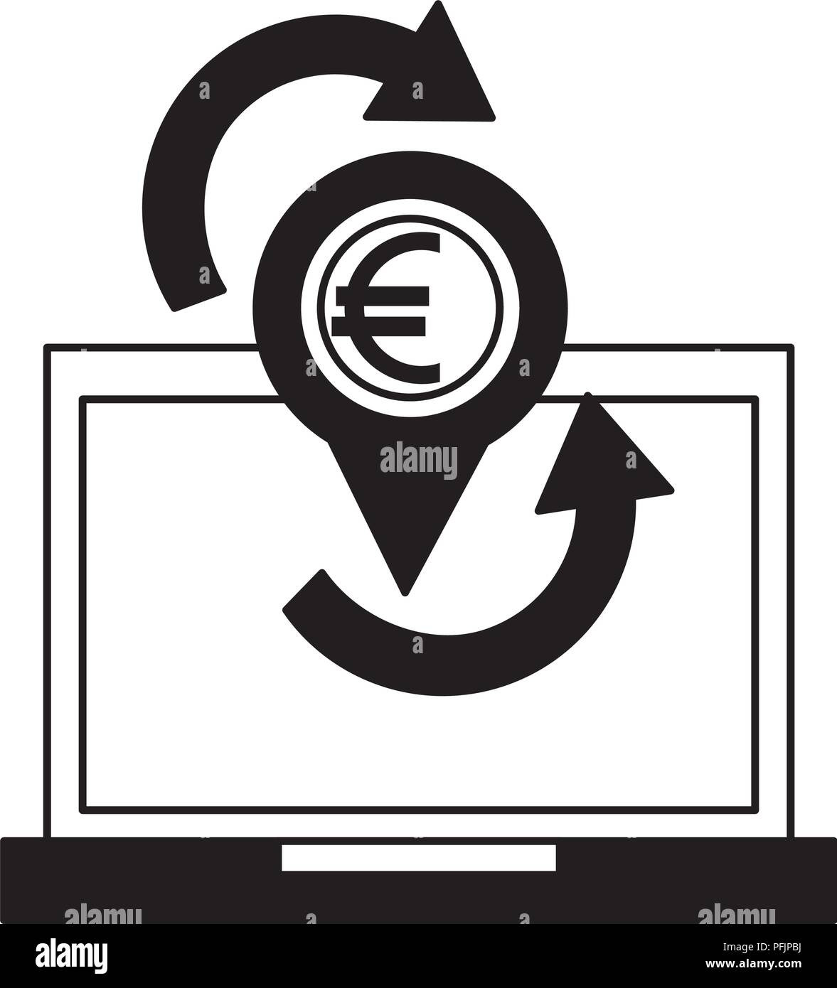 laptop computer with euro and arrows economy vector illustration design ...