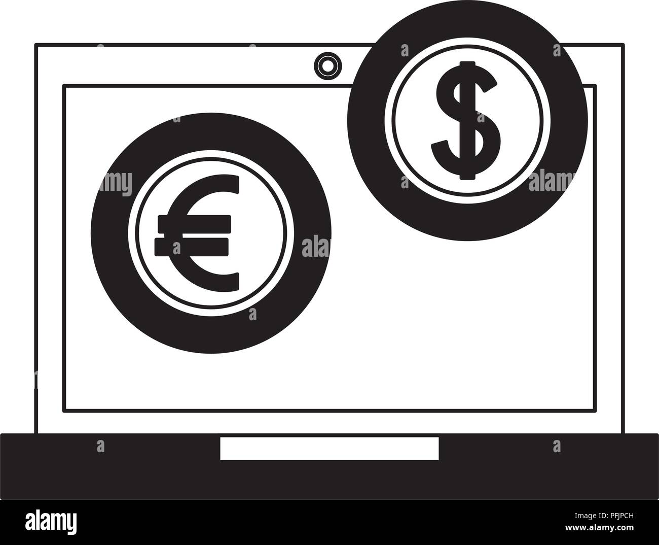 laptop computer with euro and dollar vector illustration design Stock Vector
