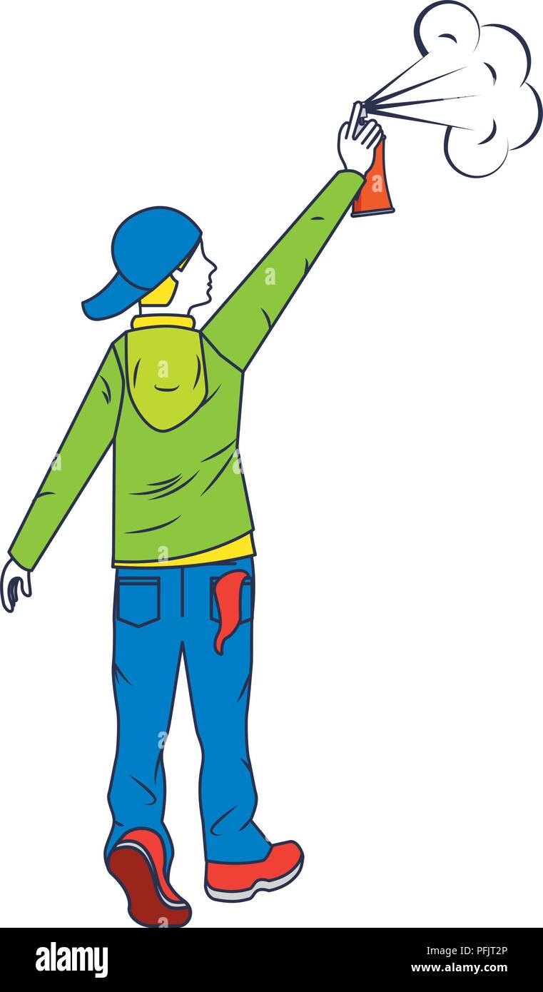 young man graffiti style with spray bottle vector illustration design