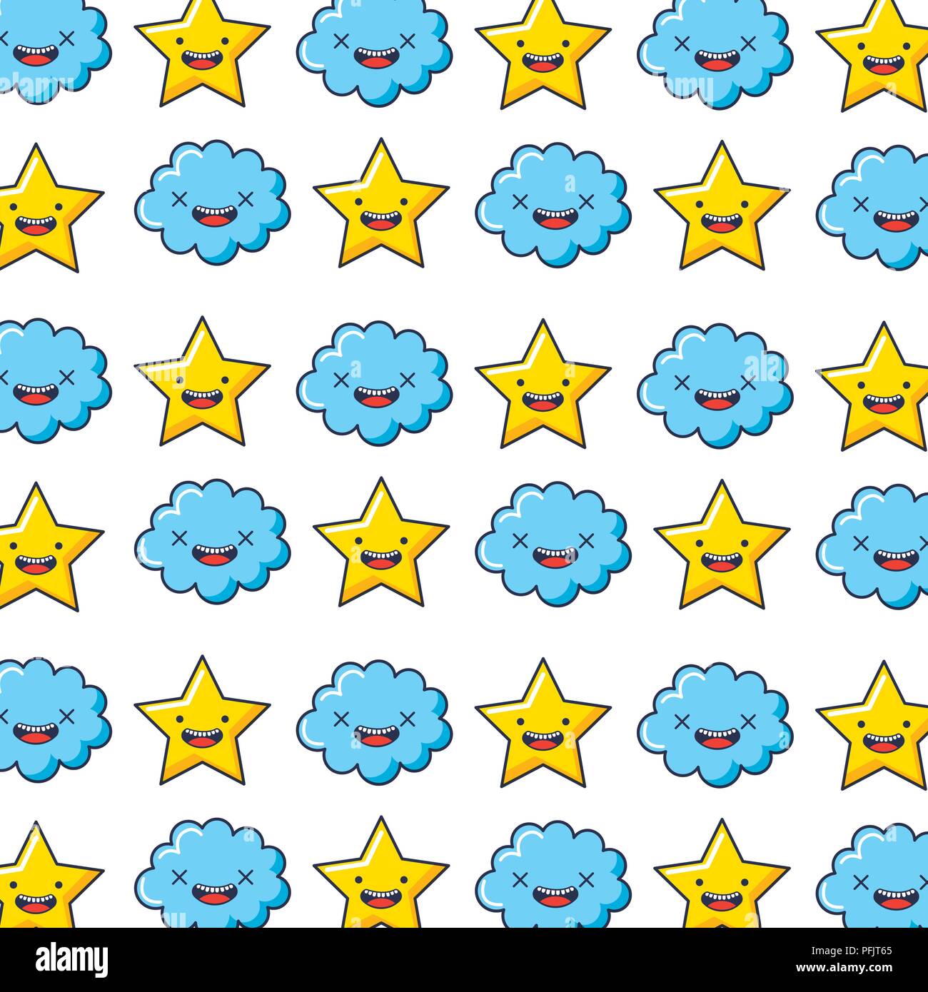 star and cloud kawaii characters pattern vector illustration design ...
