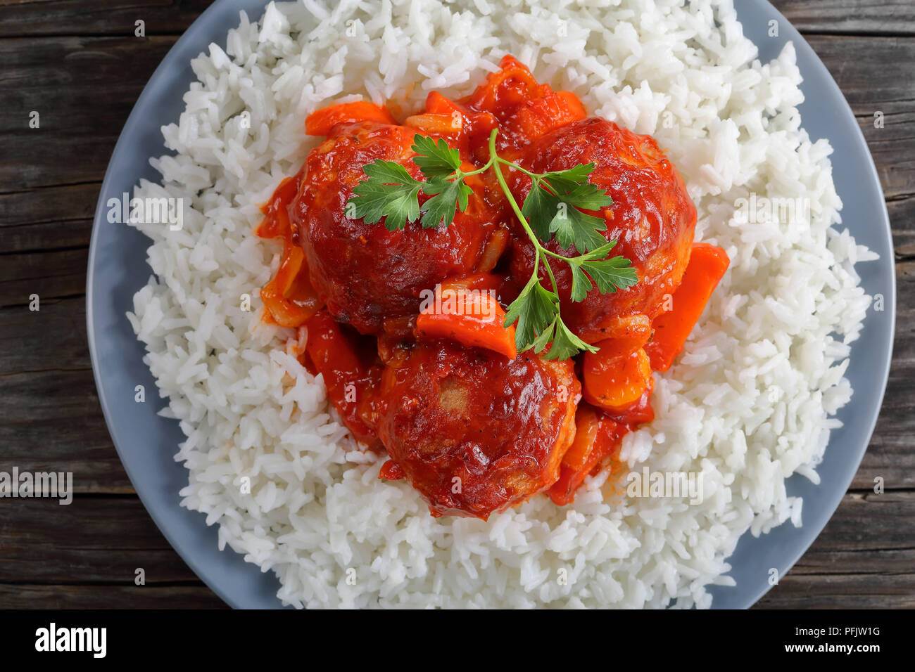 close-up of tasty hot turkey Meatball braised in tomato sauce and