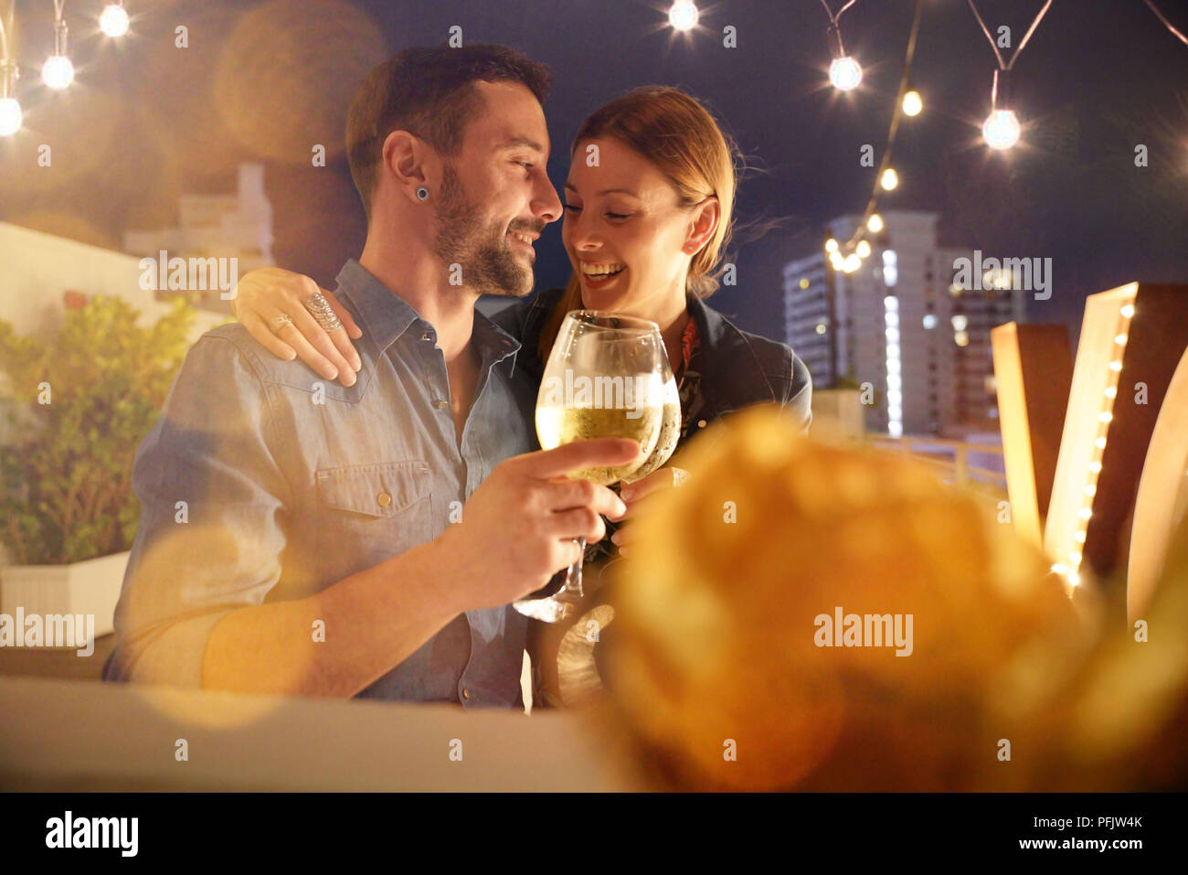 Romantic date on restaurant rooftop in Miami Stock Photo Alamy