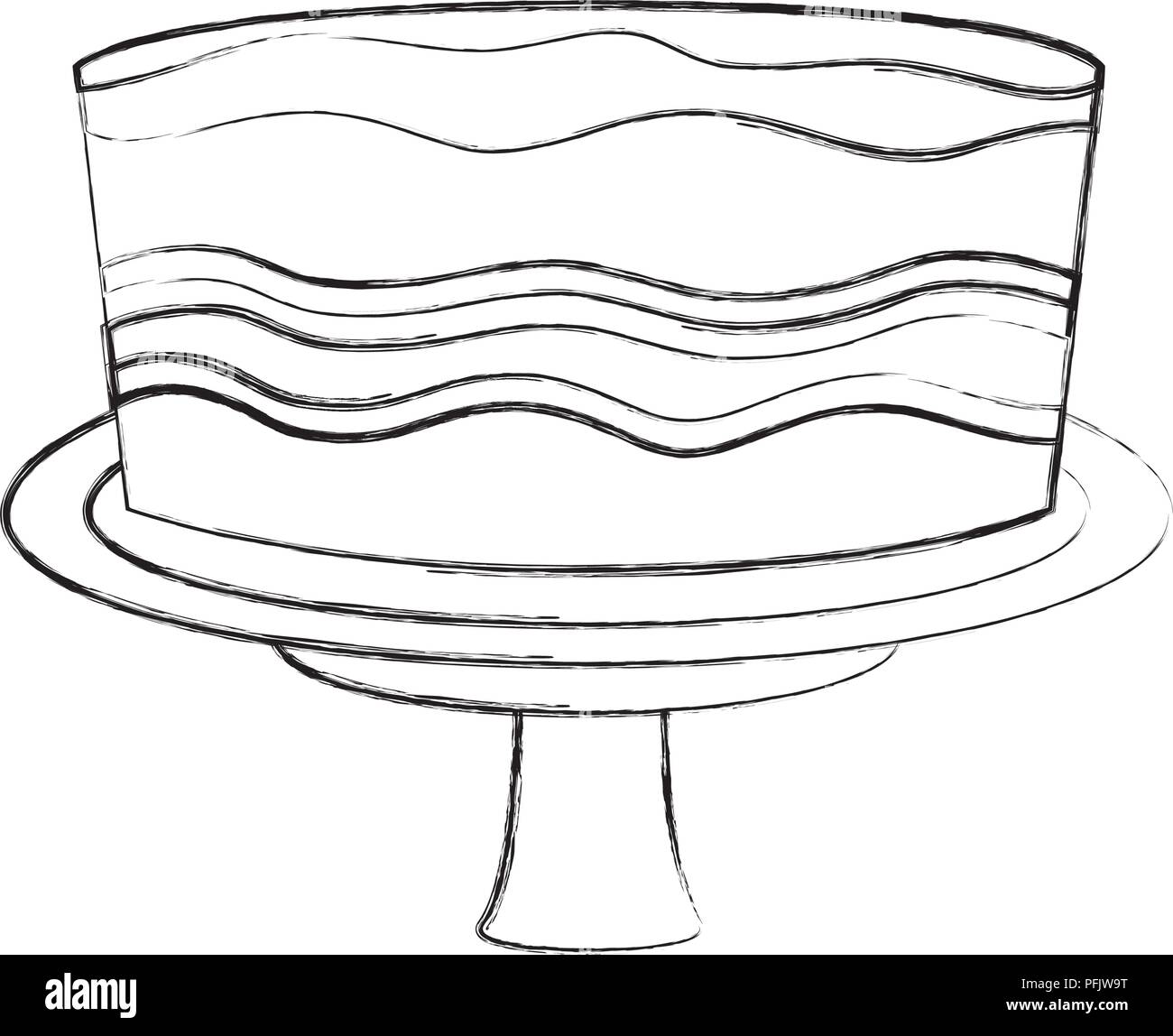 birthday sweet cake in stand party decoration hand drawing Stock Vector