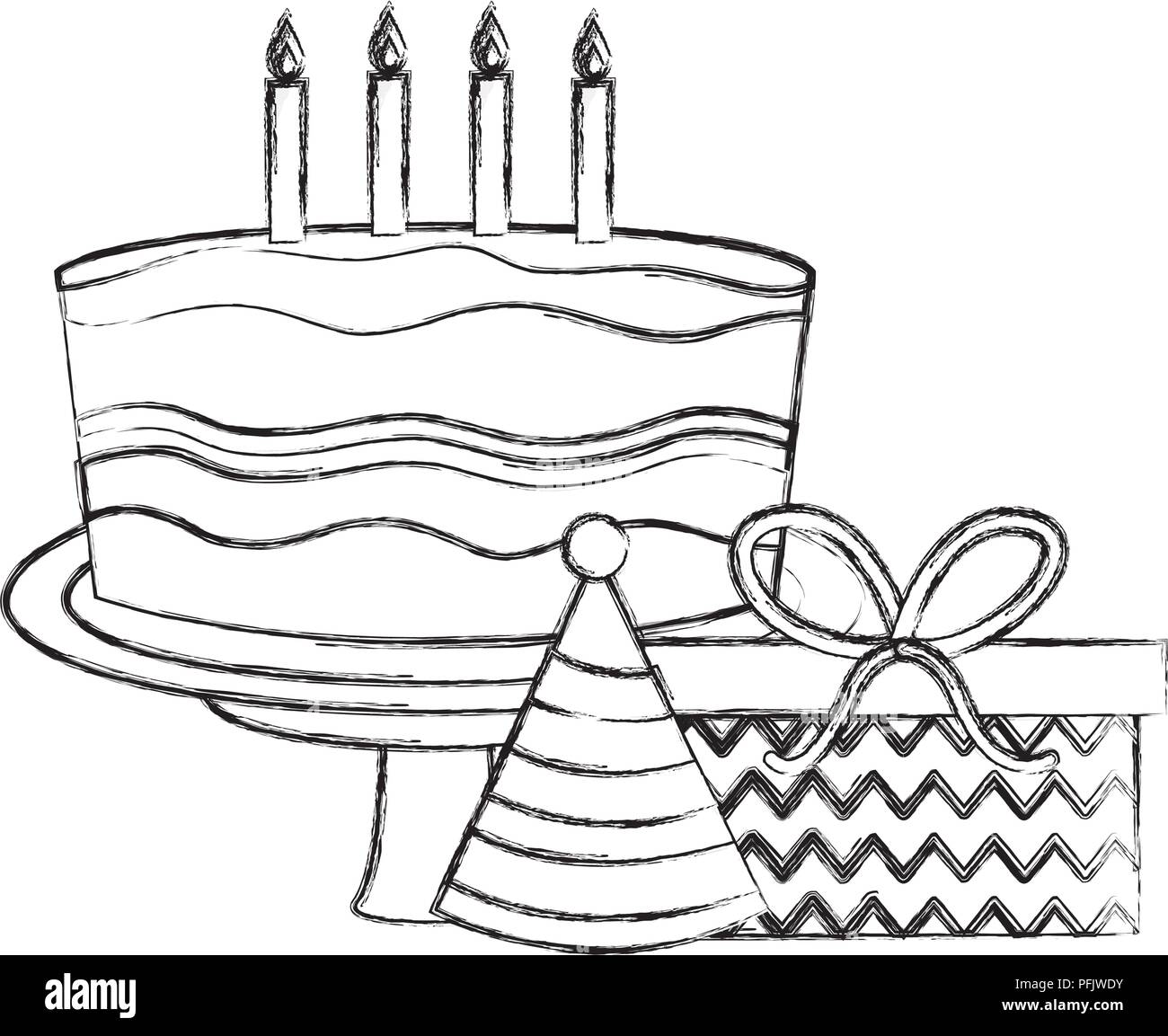 birthday cake with candles and gift party hat celebration hand drawing  Stock Vector Image & Art - Alamy