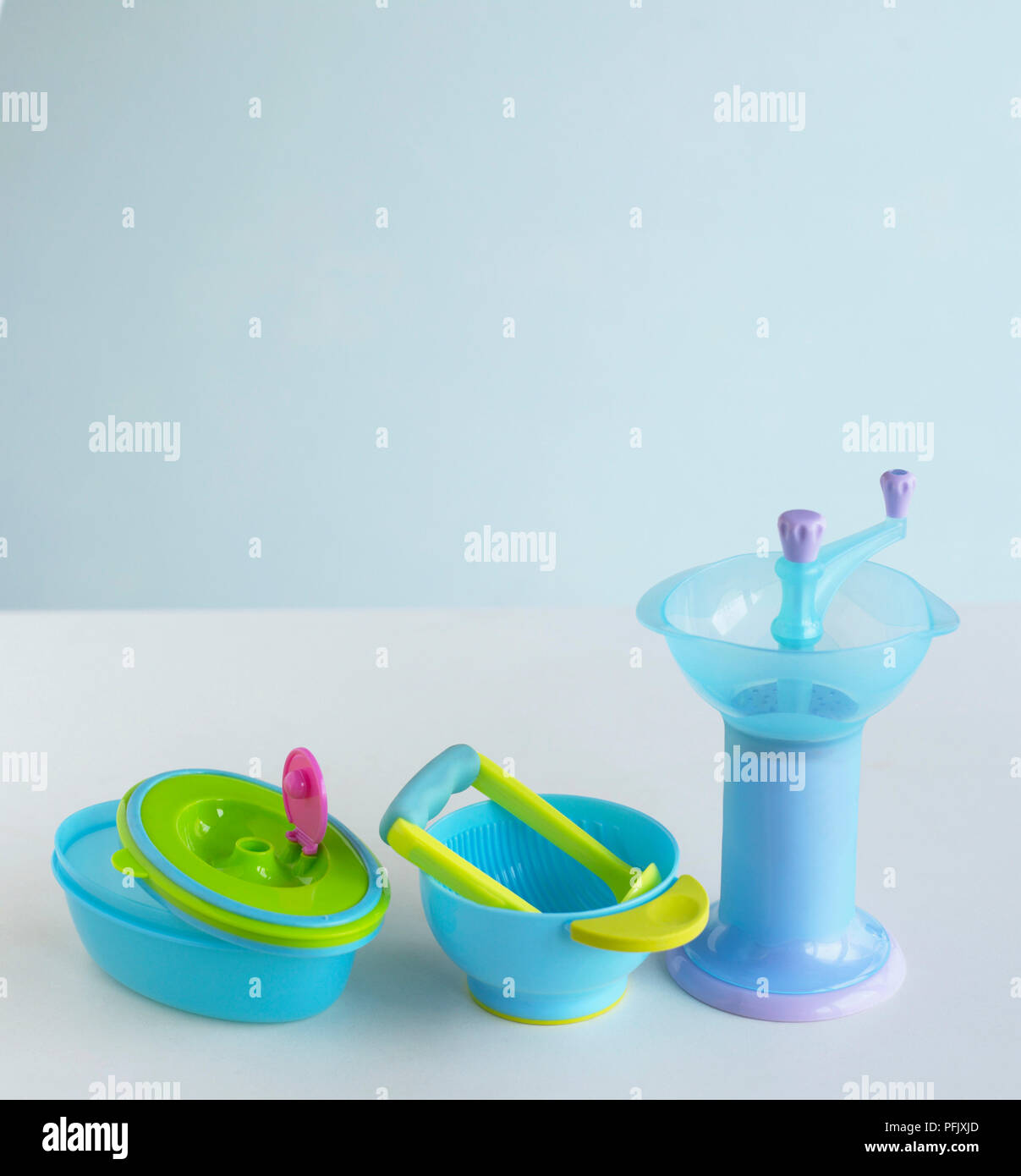 Baby food grinder, masher and bowl, and microwave steamer with valve in