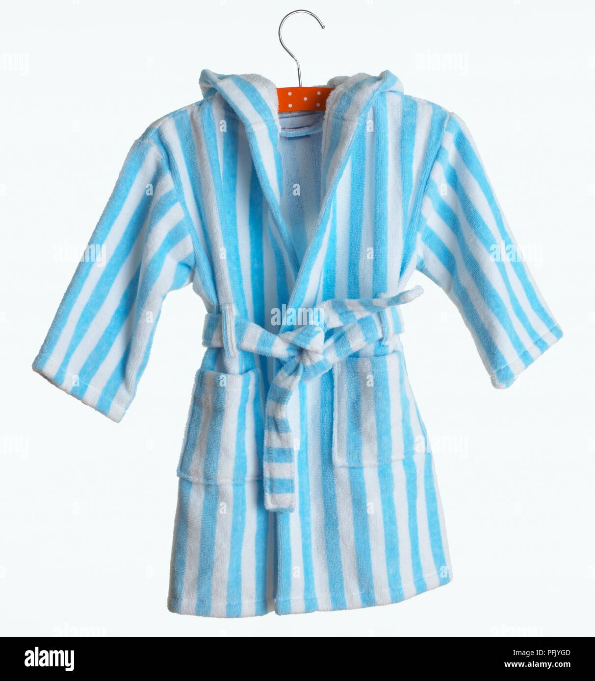 blue and white striped dressing gown